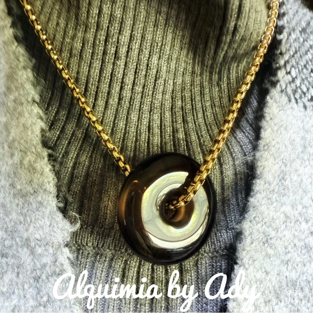 Chunky snake chain and Brown  quartz Pendant Necklace